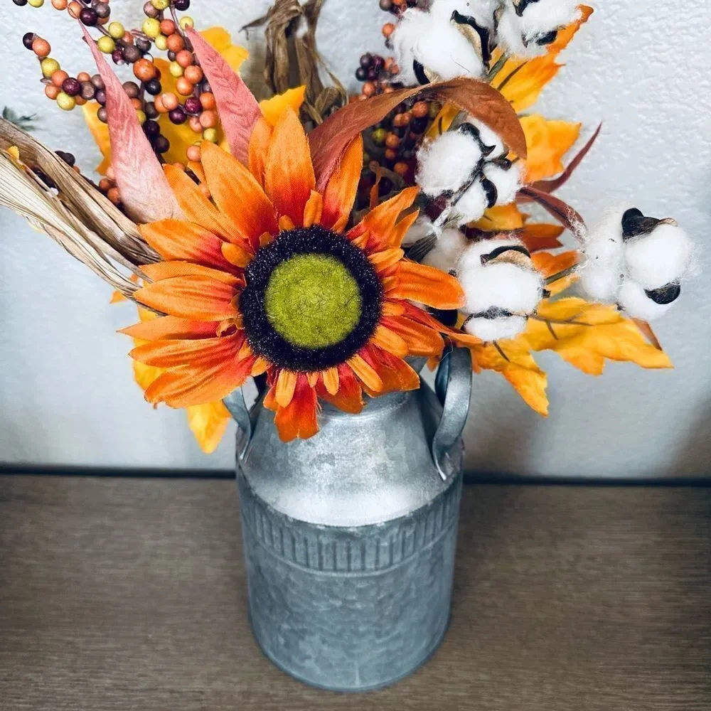 Fall Rustic Metal Farmhouse Sunflower Floral Arrangement
